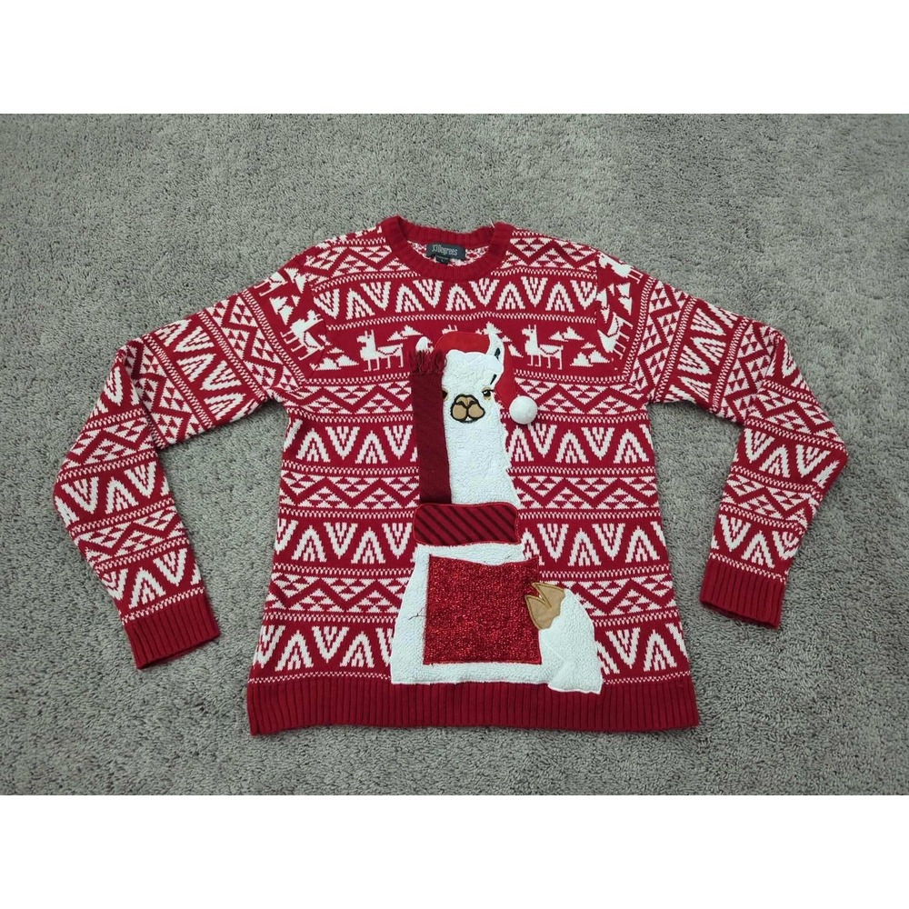 33 Degrees Christmas Sweater Mens Large Llama Santaโ Hat Ugly Holiday Sweater